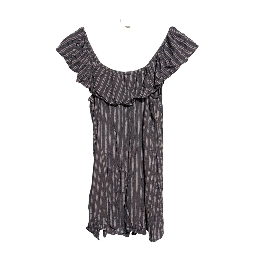 American Eagle Striped Dress Ruffle Off Shoulder Casual Button Front S - Picture 2 of 4